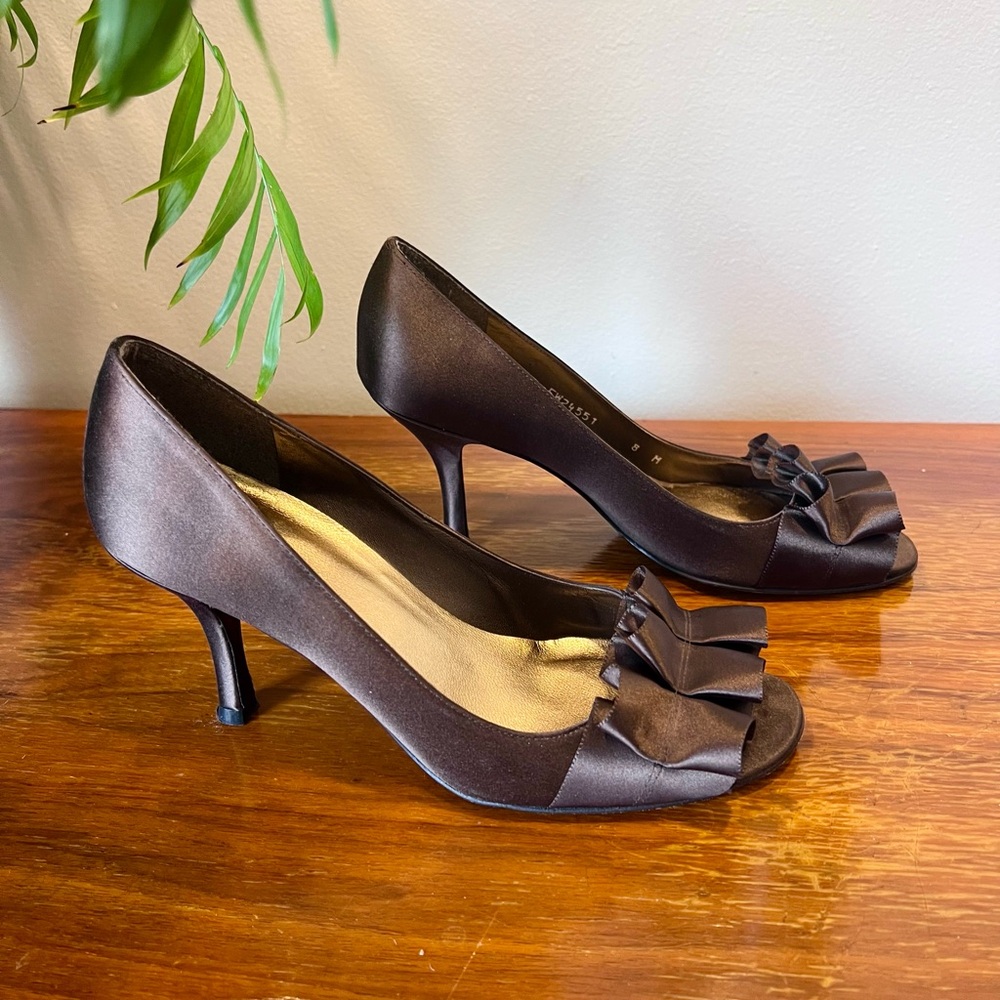 Stuart Weitzman Brown Satin Heels